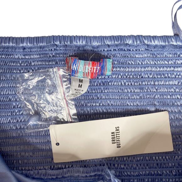 NEW Urban Outfitters Top Satin Puff Sleeve Smocked Shirt Square Neck Size Medium - Picture 5 of 10